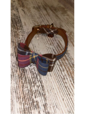 Unbranded Dog Collar with Bow, small, Brown & Blue Plaid